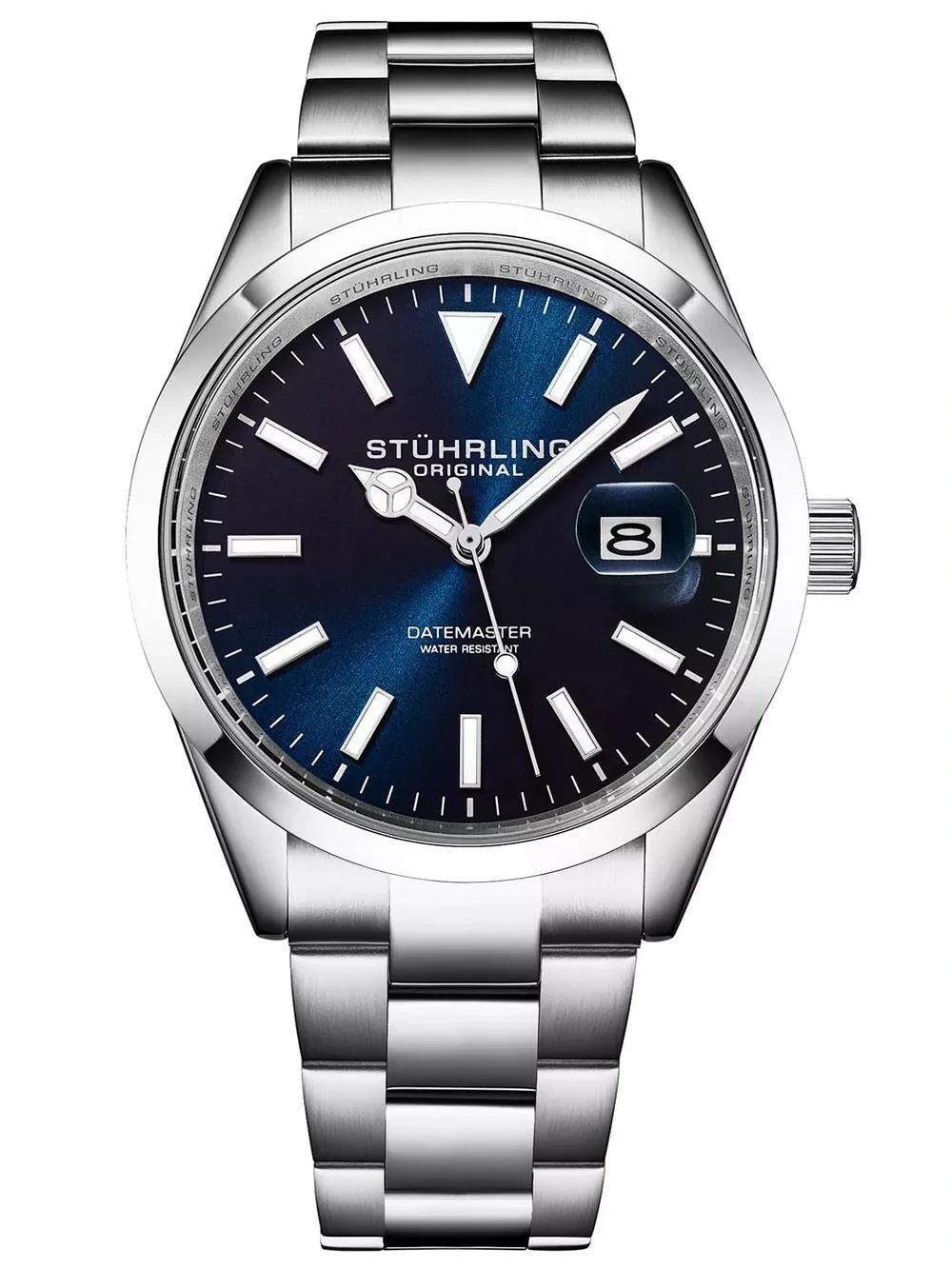 Stuhrling Original Silver Stainless Steel Watch with Blue Sunburst Dial